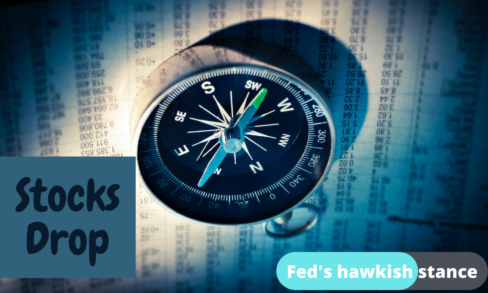 Stocks fall as a result of Fed Chairman Powell's hawkish tone.